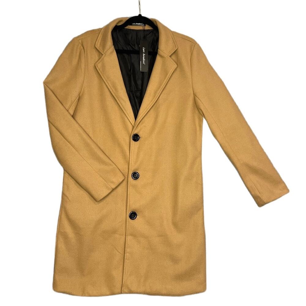 NWT Lars Amadeus Men's Trench Coat Slim Fit Lapel Single Breasted Jacket Coat